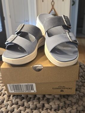 Clarks Cloudsteppers Denim Combi Slide Sandals